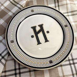 NEW Authentic Anthropologie Bistro Tile Monogram Dessert Plate - "H”